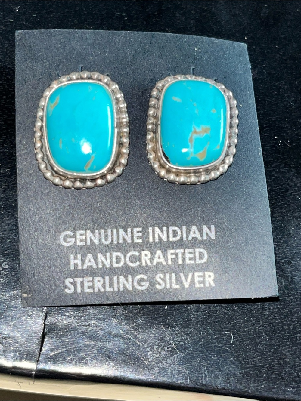 Genuinr Turquoise 925 Sterling Silver Stud Earrings - Stamped/Signed M Wallace